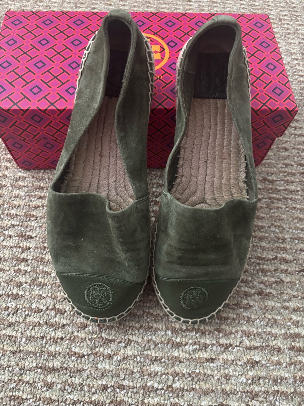 Tory Burch Olive Green Suede Espadrilles